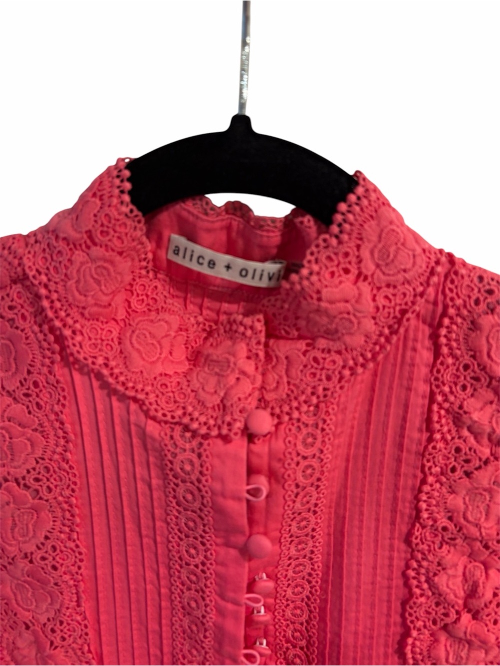 Alice + Olivia Pink Eyelet Puff-Sleeve Mini Dress - Picture 4 of 7